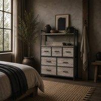 Wyld Haus Norale 7 Drawer Fabric Dresser Grey Wood Effect with Open Shelves
