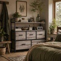 Wyld Haus Rimo Grey Wood Effect 5 Drawer Fabric Storage Chest