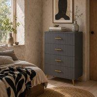 Wyld Haus Zine 4 Drawer Embossed Dresser Dark Grey with Gold Tone Handles