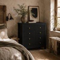 Wyld Haus Dineta Black 5 Drawer Chest of Drawers Ridged Fronts Gold Handles