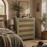Wyld Haus Raritte Light Green 4 Drawer Chest with Rattan Style Woven Panels