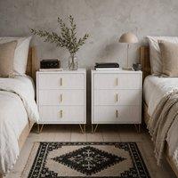 Wyld Haus Renina Set of 2 White & Gold 3 Drawer Bedside Tables