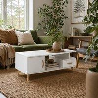 Wyld Haus Lusayo White Minimalist Coffee Table with Shelf Drawer & Cabinet