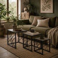 Wyld Haus Safi Set of 3 Grey Square Nesting Side Tables with Black Metal Frame