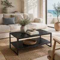 Wyld Haus Minaba 2 Tier Marble Effect Coffee Table with Bottom Shelf Black