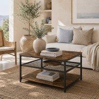 Wyld Haus Nafata Rustic Brown Square Coffee Table 3 Tier Storage