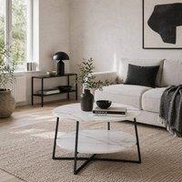 Wyld Haus Two Tier Round Marble Effect Coffee Table White Top with Black Frame