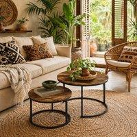 Wyld Haus Kefa Dimi Set of 2 Rustic Brown Wood Effect Nesting Tables