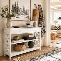 Wyld Haus Ralupa 100cm White Console Table MDF X Frame 2 Drawers 2 Shelves