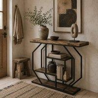 Wyld Haus Reello 4 Tier Rustic Brown MDF & Black Steel Console Table