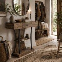 Wyld Haus Rasana 3 Tier Rustic Brown Console Table with Drawer & Shelves