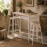 Wyld Haus Fira Rodo White & Oak Breakfast Bar Table & 2 Stools with Storage
