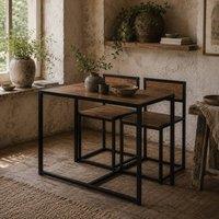 Wyld Haus Lottopa Compact 3 Piece Dining Set Natural Wood Effect & Black Steel