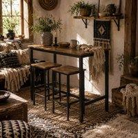 Wyld Haus Nofi 3 Piece Rustic Brown Metal & Wood Bar Dining Set with 2 Stools