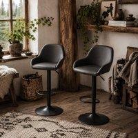 Wyld Haus Falani Set of 2 Black Faux Leather Adjustable Bar Stools with Armrests