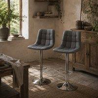 Wyld Haus Set of 2 Grey Tufted Faux Leather Swivel Bar Stools with Back Support