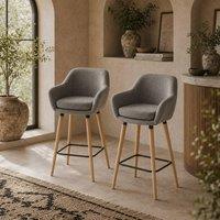 Wyld Haus Nonozzi Grey Fabric Bar Stools Set of 2 Solid Wood Legs Metal Frame