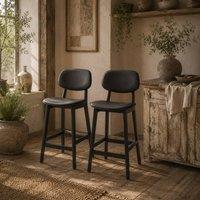 Wyld Haus Resono Solid Wood Black Bar Stools Set of 2 with Faux Leather Seats