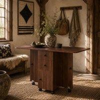 Wyld Haus Distressed Brown Drop Leaf Dining Table with Storage Seats up to 6