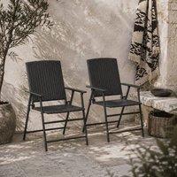 Wyld Haus Luvaka Nene Black Rattan Style Folding Garden Chairs Set of 2