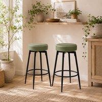 Wyld Haus Rivali Faux Leather Green & Black Bar Stools Set of 2 with Footrests