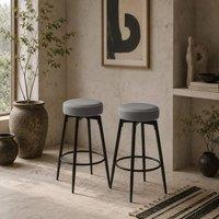 Wyld Haus Relura Faux Leather Grey & Black Bar Stools Set of 2 with Footrests