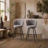 Wyld Haus Ramette Velvet Grey Lotus Style Bar Stools Set of 2 Sculpted Seat