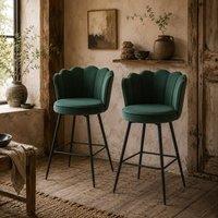 Wyld Haus Ralu Velvet Dark Green Lotus Bar Stools Set of 2 Sculpted Seat