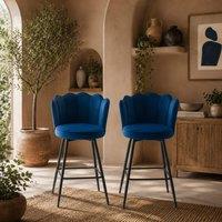 Wyld Haus Set of 2 Dark Blue Velvet Feel Lotus Bar Stools