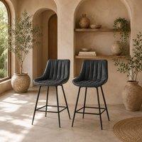Wyld Haus Lono Set of 2 Black Faux Leather Swivel Counter Stools