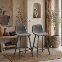 Wyld Haus Nora Set of 2 Grey Faux Leather Bar Stools with Back & Foot Support