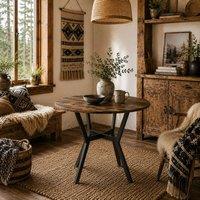 Wyld Haus Molu 90cm Rustic Brown Round Dining Table with Black Metal Legs