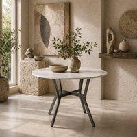 Wyld Haus Terretti High Gloss White 90cm Round Dining Table Black Metal Legs