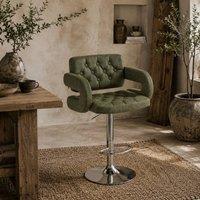Wyld Haus Dovetti Green Faux Leather Adjustable Swivel Bar Stool with Armrests