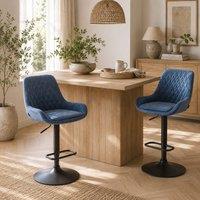 Wyld Haus Sekamo Set of 2 Dark Blue Faux Leather Retro Bar Stools
