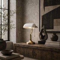 Wyld Haus Yori Bankers Desk Lamp White Glass Shade Antique Bronze Tone Base