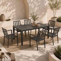 Wyld Haus Tatare 6 Seater Black Metal Garden Dining Set with Parasol Hole