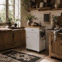 Wyld Haus Sofi White Kitchen Trolley with Drawer Cupboard & Towel Rail