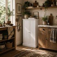 Wyld Haus Kanese White 6 Tier Kitchen Pantry Cabinet with Slatted Door Racks