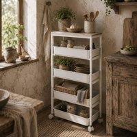 Wyld Haus Lubani White 5 Tier Slim Storage Trolley on Wheels