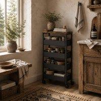 Wyld Haus Coli 5 Tier Slim Storage Trolley on Wheels in Black