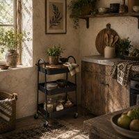 Wyld Haus Rottola 3 Tier Rustic Brown & Black Kitchen Trolley