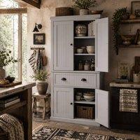 Wyld Haus 183cm Grey Mid Century Panelled Freestanding Pantry Cabinet