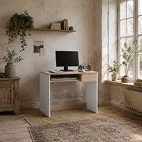 Wyld Haus Vali 80cm Oak Effect Compact Desk with Keyboard Tray & Drawer in White