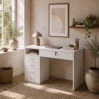 Wyld Haus Fizita 110cm White Home Office Desk with 5 Storage Drawers