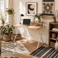 Wyld Haus Lune 86cm Maple Wood Effect Folding Desk with 2 Tier Storage Shelves in White
