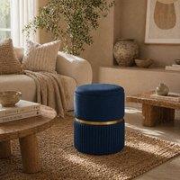 Wyld Haus Pazima Dark Blue Velvet Feel Storage Ottoman with Gold Accent