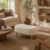 Wyld Haus Molasa Boucle Cream Teddy Fleece Storage Ottoman with Pine Wood Legs