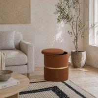 Wyld Haus Rapa Light Brown Velvet Feel Storage Ottoman with Gold Detail