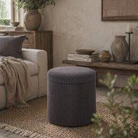 Wyld Haus Yoluha 40cm Round Grey Corduroy Storage Ottoman